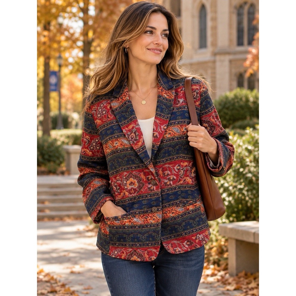 Vtg 90s Napa Valley Blazer Jacket ~Womens 22W~Paisley Stripe Tapestry Fall Boho